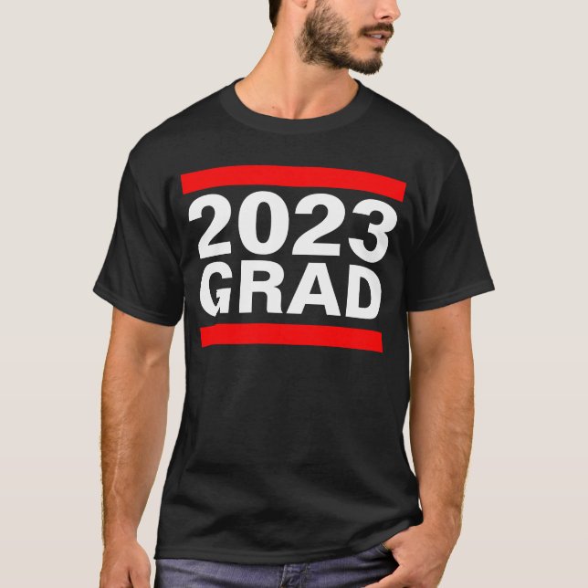 2023 Grad Black Red White Cool Block Graduation T-Shirt (Front)