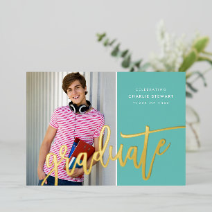 2023 GRAD photo modern calligraphy fun teal foil