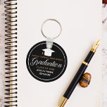 2023 Graduation Black Gold Custom School Monogram Keychain<br><div class="desc">This chic black and gold custom senior graduation keychain features classy white typography under a high school or college name for the class of 2023. Customize with your graduating year under the elegant calligraphy for a great personalized graduate key chain gift.</div>