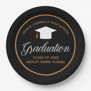 2023 Graduation Black Gold Custom School Party Paper Plate