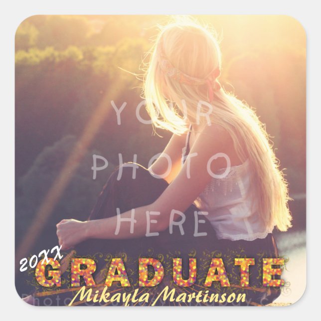 2023 Graduation Boho Chic Sunshine Colours Photo Square Sticker (Front)