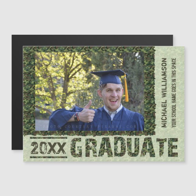 2023 Graduation Camouflage Personalized Photo Magnetic Invitation (Front/Back)