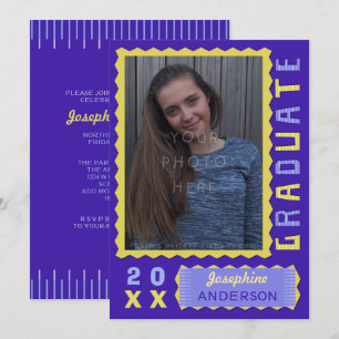 2023 Graduation Party Photo Cute Purple Yellow Mod Invitation