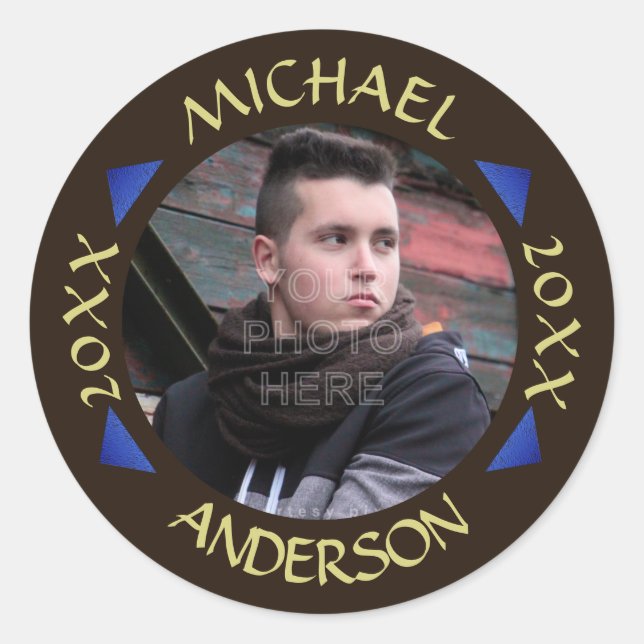 2023 Graduation Party Photo Personalized Modern Classic Round Sticker (Front)