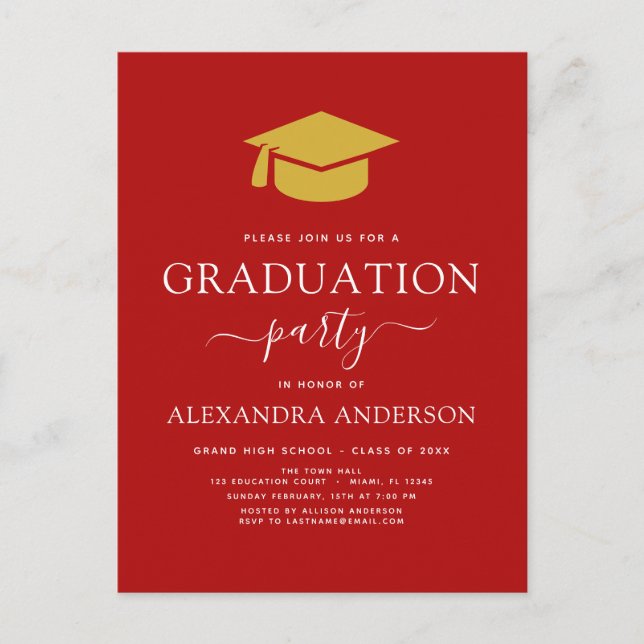 2023 Graduation Party Red Gold Colour Option Postcard (Front)