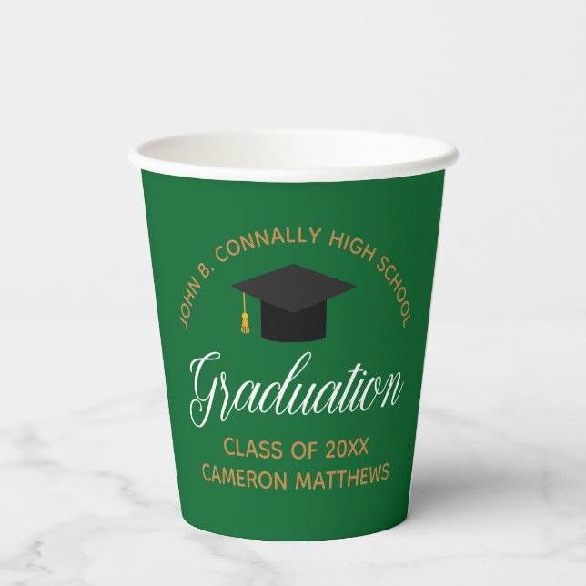 2023 Green Gold Graduation Custom School Party Paper Cups (Back)