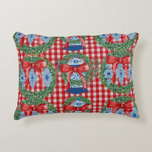 2023 Green Red Ginger Jars Gingham Accent Pillow
