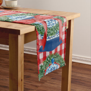 2023 Green Red Ginger Jars Gingham Long Table Runner