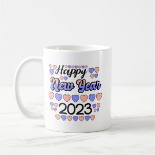 2023 Happy New Year Colourful text and hearts Coffee Mug