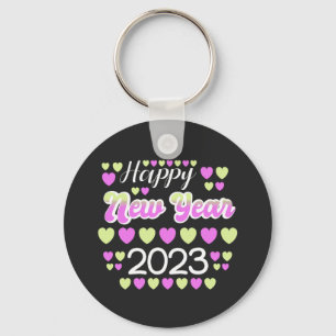 2023 Happy New Year Colourful text and hearts Keychain