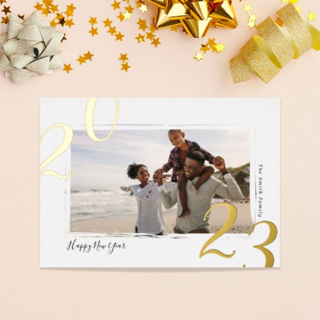 2023 Happy New Year Photo and Shiny Gold Foil Holiday Card (Creator Uploaded)