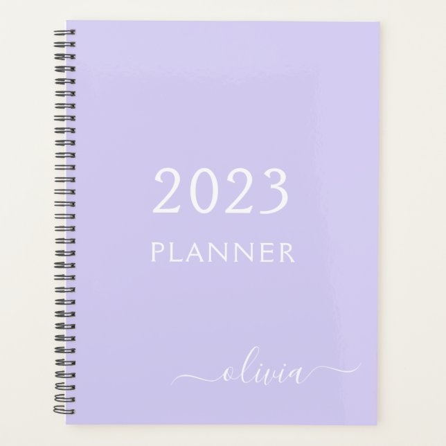 2023 Lavande Purple Script Monogramme Nom Moderne (Devant)