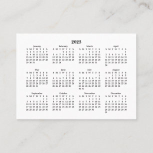 2023 Mini Calendar SUNDAY Start White Business Card