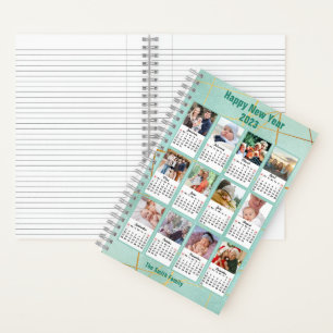 2023 Mint Gold Modern Family 12 Photo Calendar Notebook