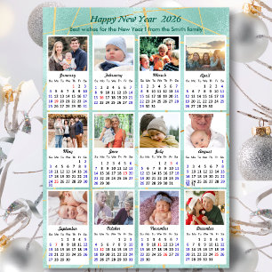 2023 Mint Green Modern Family 12 Photo Calendar Holiday Card