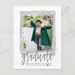 2023 Modern Brush Script Silver Photo Graduation  Invitation Postcard