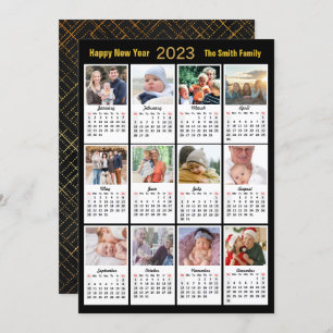 2023 Modern Family 12 Photo Gold Script Calendar Holiday Card