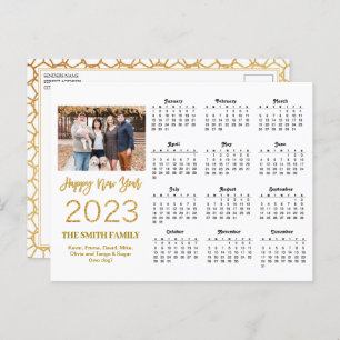 2023 Modern Gold Glitter Script Photo Calendar Postcard
