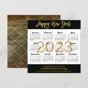 2023 Modern Gold Script on Black Business Calendar Holiday Card
