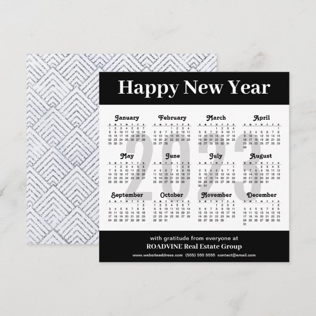 2023 Modern Silver Black Script Business Calendar Holiday Card (Front/Back)