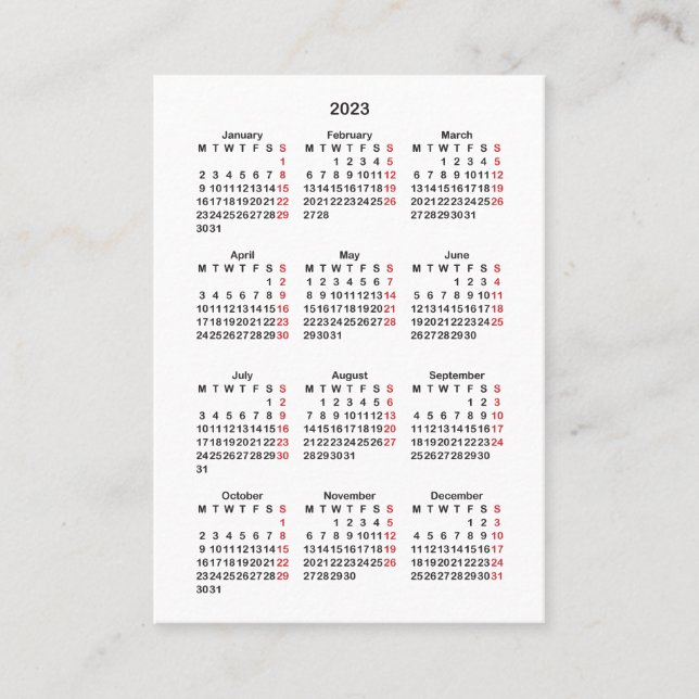 2023 Monday Start Mini-Calendar  Business Card (Front)