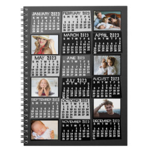 2023 Monthly Calendar Black Mod 6 Photo Collage Notebook