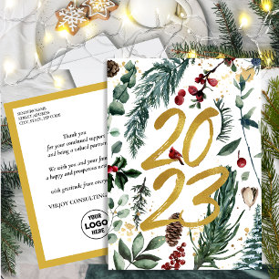 2023 New Year Business Festive Pine Bough Gold Postcard