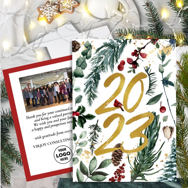 2023 New Year Business Photo Festive Pine Bough Postcard (Creator Uploaded)