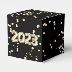 2023 New Years Gold and Black Balloon Confetti Favor Box