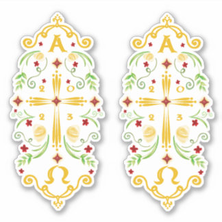 2023 Paschal Candle Red Flowers Sticker
