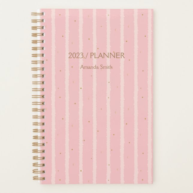 2023 Pink With Gold Dots Weekly Monthly Non Dated  Planner (Front)