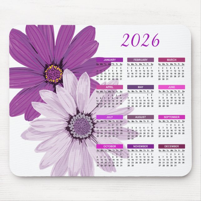 2023 Pretty Purple Daisies | Custom Calendar Mouse Pad (Front)
