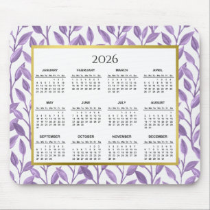 2023 Purple & Gold Floral Vines Calendar Mouse Pad
