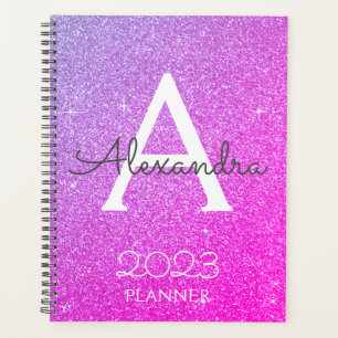 2023 Purple Pink Glitter Sparkle Monogram Planner
