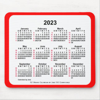 2023 Red 52 Weeks ISO Calendar by Janz Mouse Pad