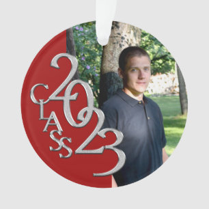 2023 Red and Silver Graduation Photo Ornament