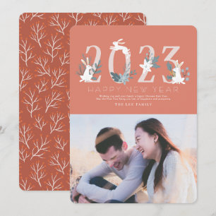 2023 Red Foliage Bunny Chinese New Year Photo Card