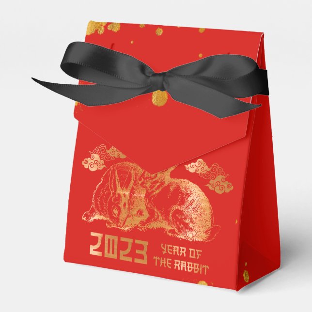 2023 Red Gold Rabbit Chinese New Year Gift Favor Box (Front Side)