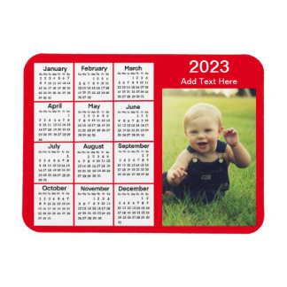 2023 Red Mini Photo Calendar Magnet