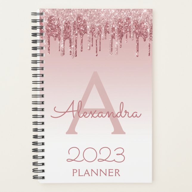 2023 Rose Gold Blush Pink Glitter Sparkle Monogram (Devant)