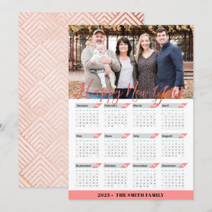 2023 Rose Gold Calendar Modern Family Photo Holiday Card