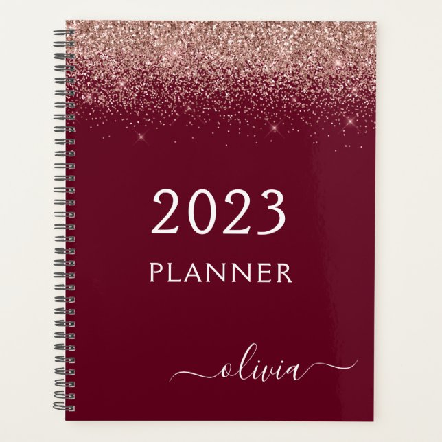 2023 Rose Gold Rose Burgundy Paillettes Monogramme (Devant)