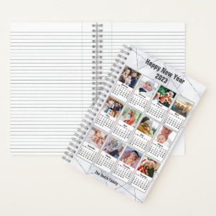 2023 Silver Gold Modern Family 12 Photo Calendar Notebook