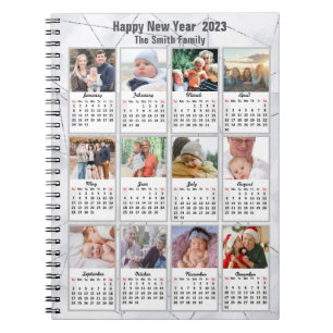 2023 Silver Gold Modern Family 12 Photo Calendar Notebook