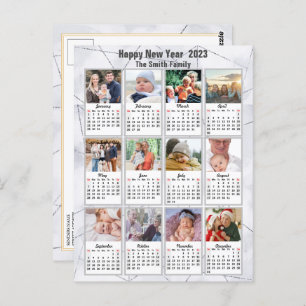 2023 Silver Gold Modern Family 12 Photo Calendar Postcard