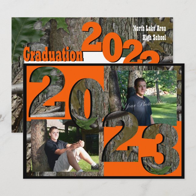 2023 Tree Camo Graduation Twin Photo Invitation (Front/Back)