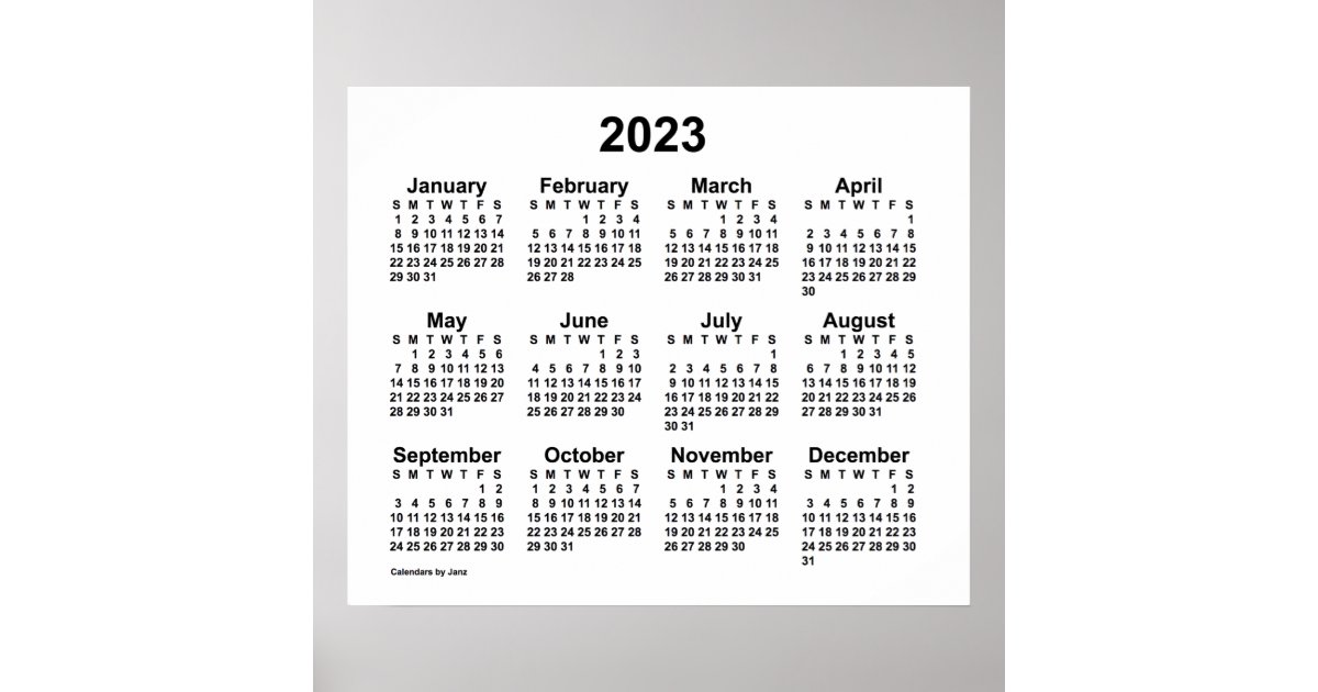 2023-white-wall-calendar-by-janz-poster-zazzle