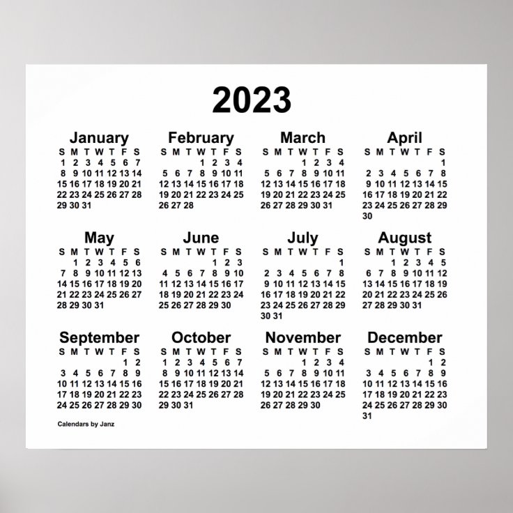 2023 White Wall Calendar by Janz Poster Zazzle