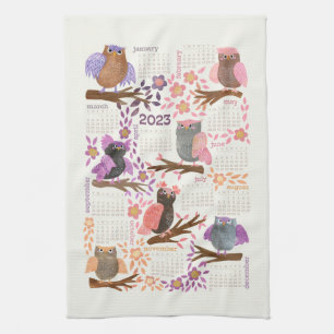 2023 year calendar Whimsical Owls Fun Cute Kitchen Towel