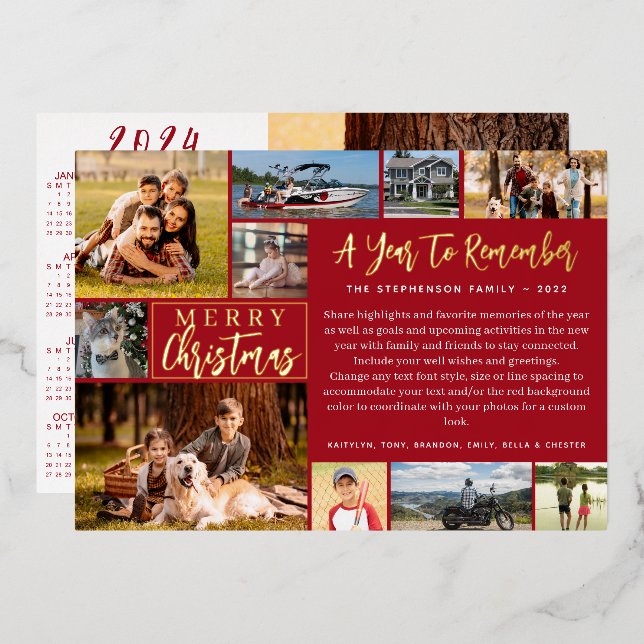 2023 Year in Review 11 Photo 2024 Calendar Foil Foil Holiday Card (Front/Back)